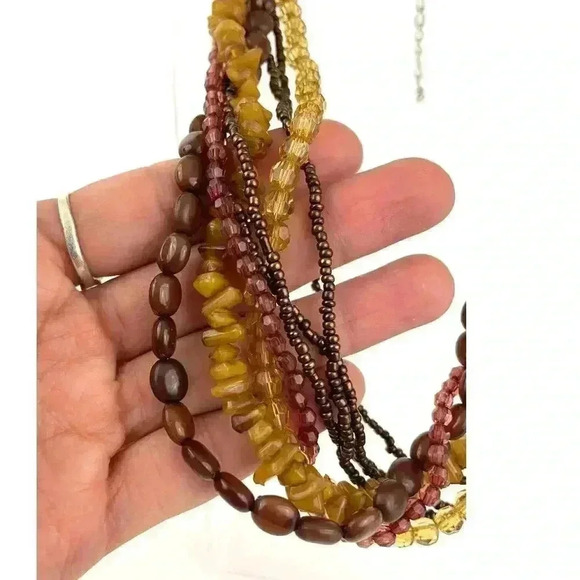 VTG Brown Beaded Faceted Multi Strand Necklace 16" Long Layered 90's Retro - Picture 2 of 10